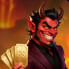 Teufel mit Freispiel-Karten, Motiv des Turniers Wicked Wins
