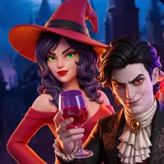 Vampir und Hexe mit Weinglas, Motiv des Turniers Haunted Hell Fire Treats