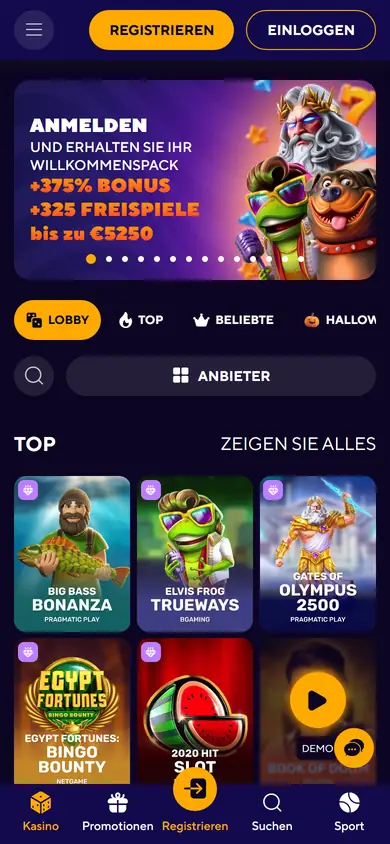 Dazard Casino im mobilen Browser